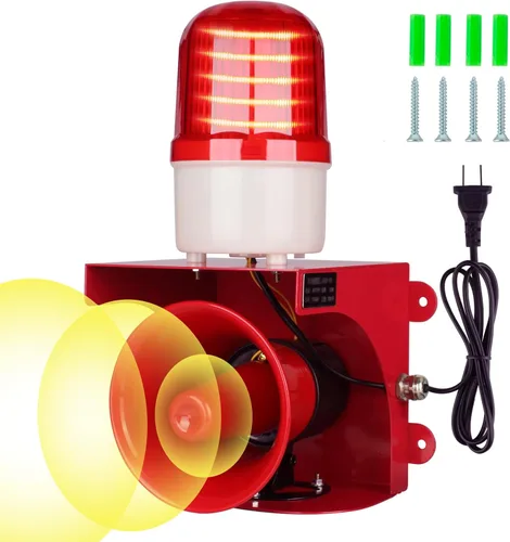 Miniatura 10 de AC110V Sirena Industrial de Alarma con Luz Estroboscópica - Bocina Fuerte de 120dB y Luz de Advertencia de Baliza Roja Impermeable para Emergencias