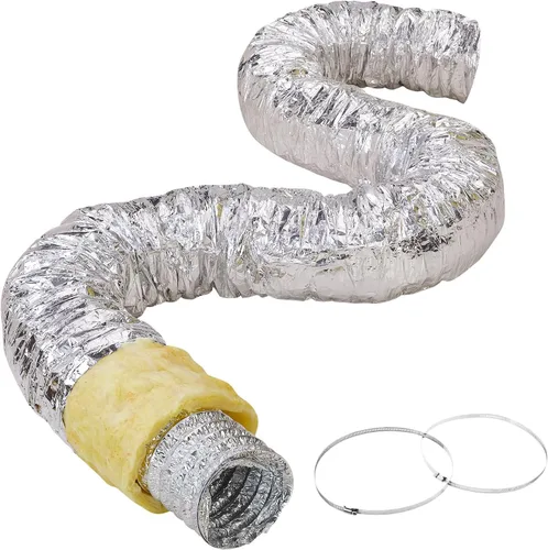 VEVOR Conducto flexible aislado de 5 pulgadas R-4.2, 25 pies de largo con 2 abrazaderas de conducto, manguera de conductos de aire de protección de