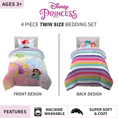 Miniatura 3 de Franco Juego de sábanas y edredón súper suave para niños, 4 piezas, tamaño individual, princesa Disney Ariel, la Sirenita