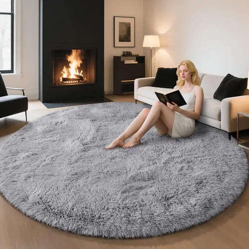 Miniatura 155 de EVOIONOS - Alfombra redonda gris para dormitorio, 5x5 pies; alfombras circulares suaves y esponjosas para sala de estar, alfombras de felpa peludas