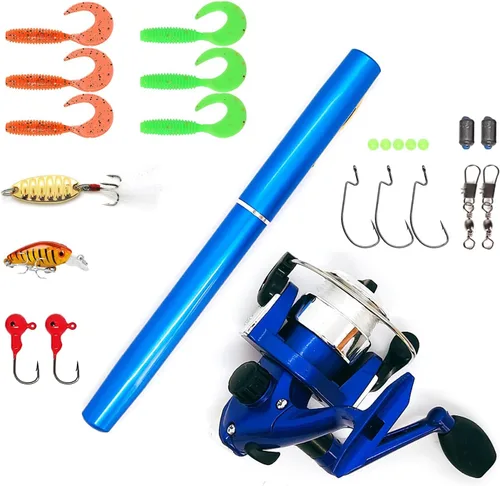 Miniatura 8 de Kits de caña de pescar portátil y pequeña caña de pescar, de 38 pulgadas y 55 pulgadas, kits de caña de pescar telescópica compacta para todas