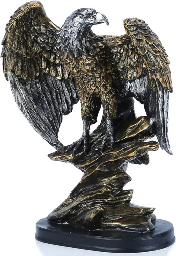 H&W Estatua patriótica de águila sobre rocas de 10.25 pulgadas de alto, pájaro salvaje, águila decorativa de bronce, figura de resina de pátina