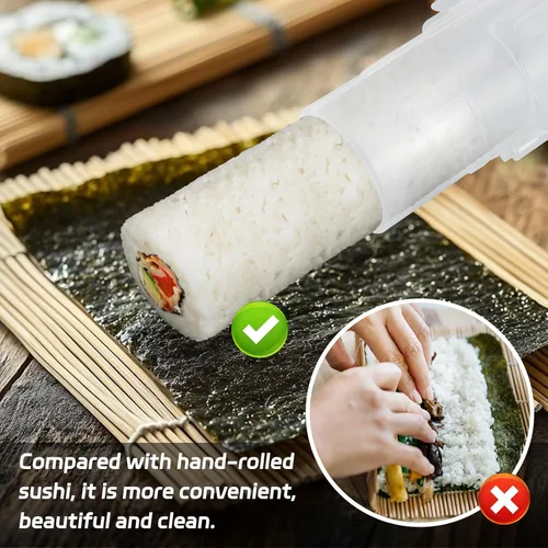 Miniatura 3 de Kit de fabricación de sushi, rodillo de sushi mejorado de 11.8 pulgadas, kit de sushi para hacer sushi, sushi bazooka fácil de hacer, color blanco