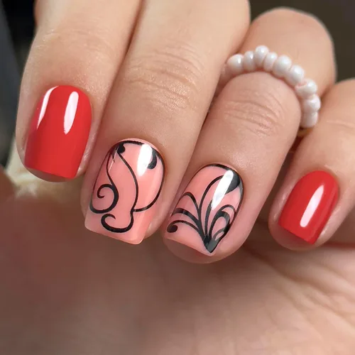 Miniatura 6 de Uñas a presión CurvLife cortas cuadradas Beige, Blancas, Rosas, Uñas postizas falsas acrílicas con diseño de albaricoque, uñas de cobertura completa
