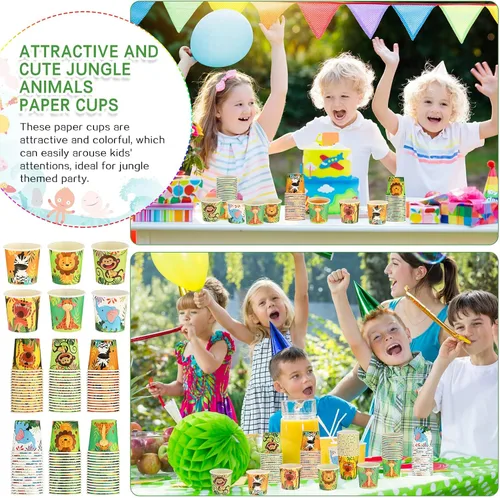 Miniatura 5 de Amyhill 100 vasos desechables de papel de 9 onzas para niños, animales, tazas de baño, pequeñas y coloridas para fiestas, picnic, barbacoas, viajes