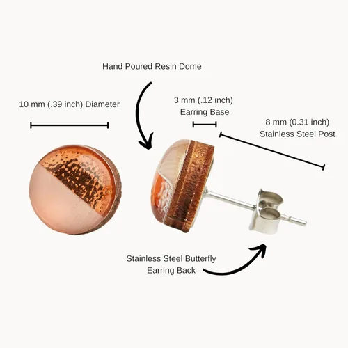 Miniatura 7 de Dos tonos con aretes de 10 mm de metal martillado falso, aretes redondos para mujeres, niñas y hombres, hechos a mano, postes de acero inoxidable