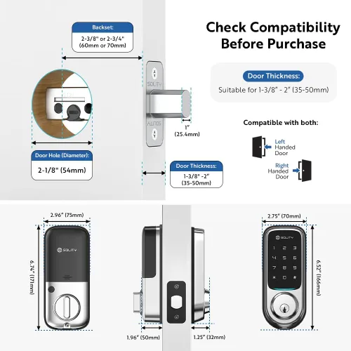 Miniatura 8 de Solity Cerradura digital inteligente sin concentrador, diseñada en Corea, entrada sin llave, Wi-Fi, control remoto, teclado de pantalla táctil