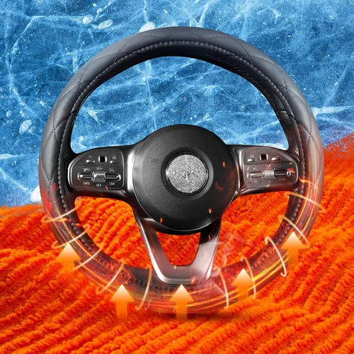 Funda térmica para volante - WARMITORY Calentador de volante de lujo, calentador de manos rápido de 12 V, diámetro exterior de 14.5 a 15 pulgadas