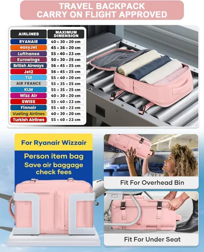 Miniatura 2 de VGCUB - Mochila grande para viaje, trabajo, negocios, mochila para laptop aprobada como equipaje de mano para vuelos, unisex, Rosa (Pure Pink)