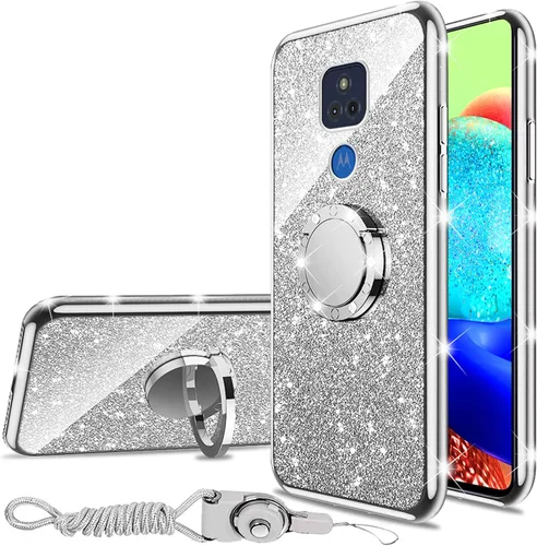 Miniatura 19 de nancheng Funda de teléfono con purpurina para Motorola Moto One 5G Ace (One 5G UW Ace) funda de TPU suave con anillo giratorio de 360°, funda