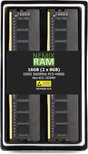 NEMIX RAM Kit de memoria UDIMM de 16 GB (2 x 8 GB) DDR5 5600 MHZ PC5-44800 1Rx8 1.1V 288-PIN sin ECC sin búfer UDIMM compatible con Dell Alienware