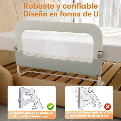 Miniatura 4 de Barandilla de Protección para Cama de Niños Pequeños - Rieles de Seguridad para Cama de Bebé Plegables y de Altura Ajustable de 32 Pulgadas