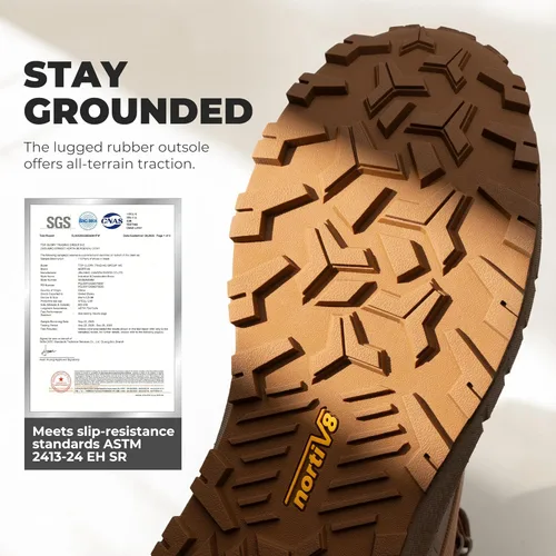 Miniatura 6 de NORTIV 8 Botas de punta compuesta para hombres ASTM F2413-24 Botas de trabajo de seguridad ligeras antifatiga antideslizantes con cremallera