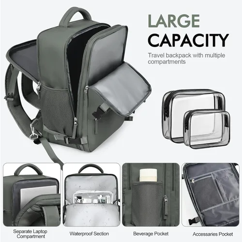 Miniatura 6 de Rinlist - Mochila para computadora portátil de viaje, mochila de cabina para hombres y mujeres, aprobada para vuelos, mochila escolar universitaria