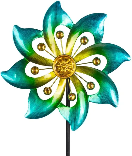 DREAMYSOUL Molinetes de metal para jardín, 9.6 pulgadas de diámetro x 40 pulgadas de alto, molinetes de viento cinéticos para exteriores para