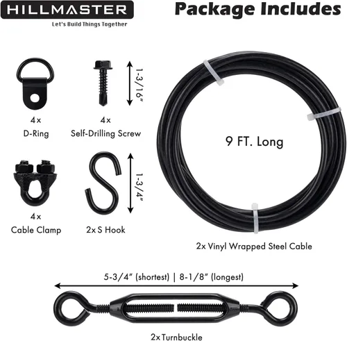 Miniatura 5 de HILLMASTER Kits de Puerta Anti-Combadura Duraderos para Cerca de Madera, Kit de Cable de Soporte de Puerta en Zinc, Kit de Puerta de Cerca Negro