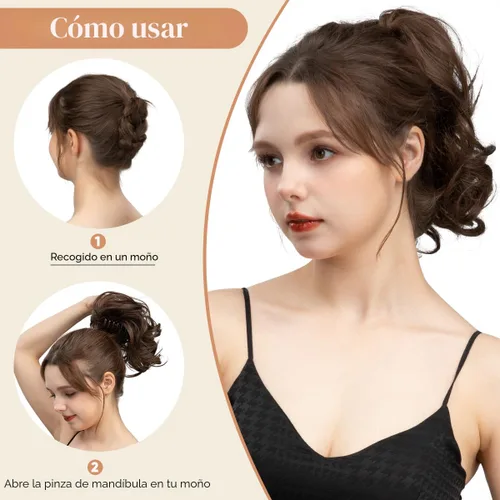 Miniatura 4 de CJL HAIR - Extensiones de cabello tipo pinza de garra para coleta baja, trenzas onduladas/rizadas, sintéticas, piezas de cabello desordenado tipo