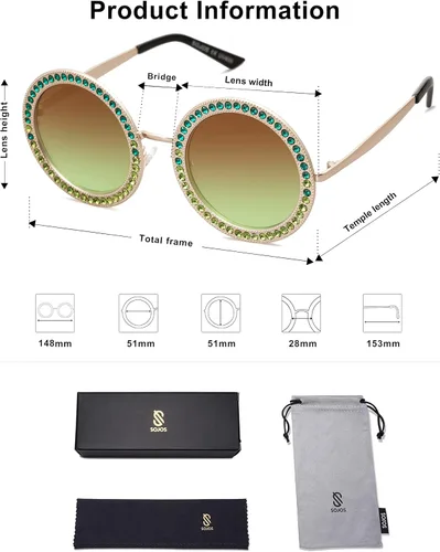 Miniatura 5 de SOJOS Shining Oversized Round Rhinestone Sunglasses Festival Gem Sunnies SJ1095