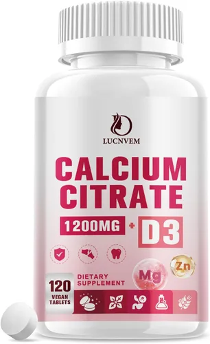 Citrato de calcio de 1200 mg con suplemento de vitamina D3 para mujeres y hombres, calcio y magnesio zinc D3 para la salud de los músculos óseos y