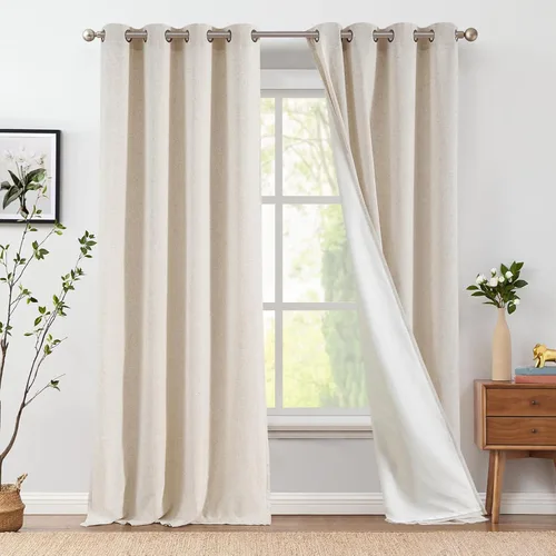 Miniatura 14 de jinchan Cortinas de 108 pulgadas Mezcla de Lino de Lino Semi Transparentes Filtrado de Luz y Resplandor Cortinas Extra Largas para Sala de Estar