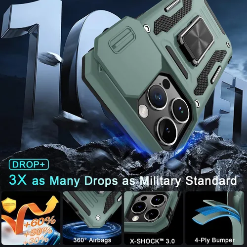 Miniatura 250 de DEERLAMN Funda para iPhone Xs Max con funda deslizante para cámara + protector de pantalla, soporte giratorio de anillo de grado militar a prueba