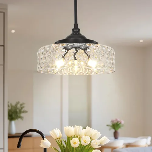 Miniatura 20 de 3 luces colgantes ajustables para isla de cocina, metal cepillado dorado y vidrio transparente, luces colgantes de latón vintage para baño, pasillo