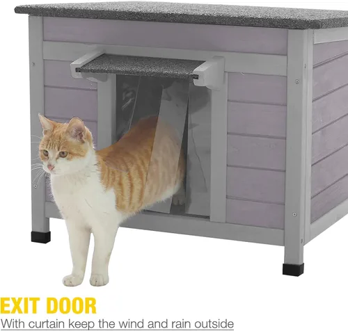 Miniatura 2 de Cat House - Casa para gatos con cortina para gatos con aislamiento, techo resistente a la intemperie (cubierta individual)