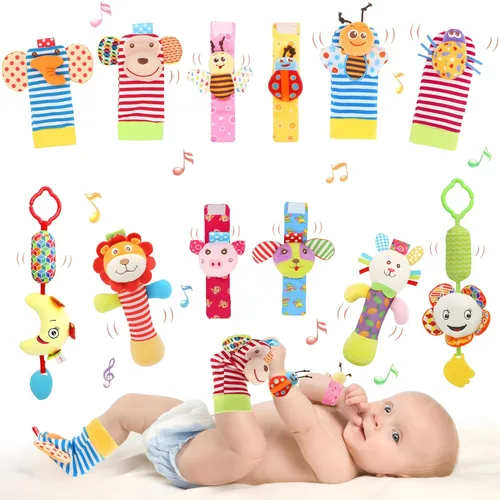 Miniatura 10 de Sonajeros de muñeca, sonajero de pie, calcetín de sonajero, juguete de sonajero, pulsera de mano con brazo, calcetines tobilleros para pies