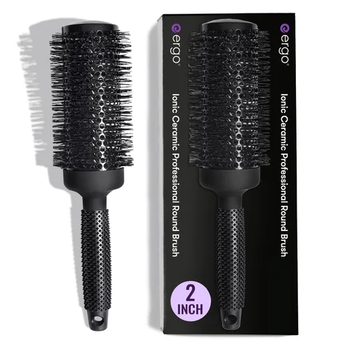 Miniatura 8 de ERGO Cepillo redondo iónico de cerámica para soplar – Cepillos de pelo de calidad de salón para mujeres – Cepillo de rodillo para secar con soplado