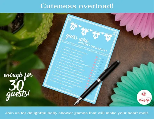 Miniatura 4 de Party Hearty Juego de 30 piezas de Baby Shower para niño, mamá o papá azul Adivina quién, tarjetas de actividades divertidas, ideas Azul - Adivina