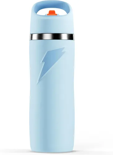Gatorade 'Overtime' - Botella de agua de acero inoxidable de 22 onzas, tapa con popote, color azul Azul claro