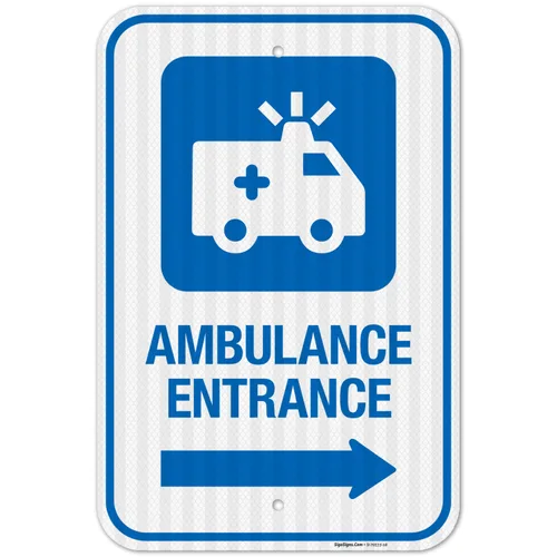 Miniatura 20 de Letrero de hospital de entrada de ambulancia con flecha derecha, 12 x 18 pulgadas, aluminio 063 libre de óxido, resistente a la decoloración