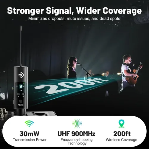 Miniatura 5 de Phenyx Pro Sistema de Monitor Inalámbrico UHF In-Ear, Sistema IEM Profesional con Monitoreo Estéreo, 16 Frecuencias, Rango de 200 pies, Transmisor