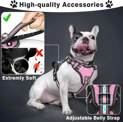 Miniatura 2 de WINSEE Juego de arnés para mascotas, collar y correa, arnés reflectante todo en uno para perro, sin tirones, con hebillas ajustables para cachorros