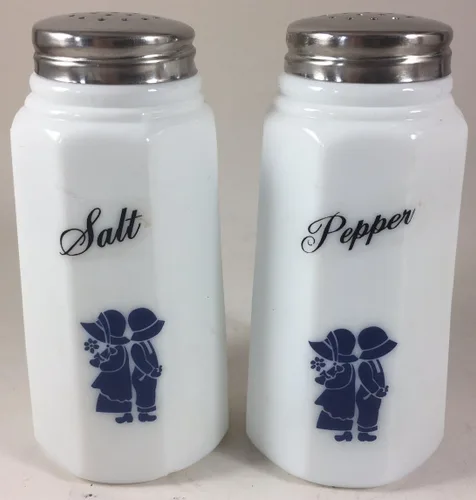 Miniatura 6 de Juego de salero y pimentero - Patrón de paneles - Decorado - Hecho en Estados Unidos - Mosser Glass USA (leche con motocicleta)