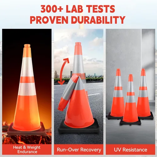 Miniatura 3 de Conos de seguridad de tráfico de PVC naranja de 28 pulgadas con base negra resistente y collares reflectantes de 6 pulgadas + 4 pulgadas para conos