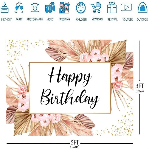 Miniatura 3 de Ticuenicoa Fondo rosa de 5 x 3 pies para fotografía de cumpleaños para niñas y mujeres, pancarta de 16, 21, 30, 40, decoración de fiestas