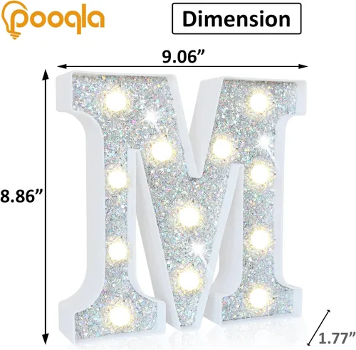 Miniatura 5 de Pooqla - Letras iluminadas con LED, letras de marquesina para decoraciones de cumpleaños plateadas, luz nocturna a pilas para decoración