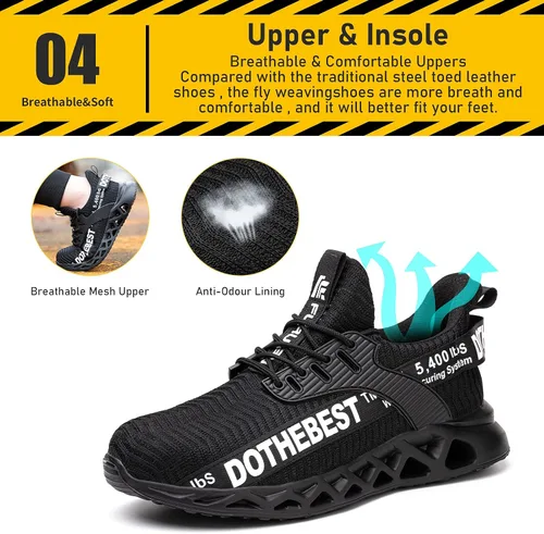 Miniatura 5 de Furuian - Tenis con punta de acero para hombres y mujeres, zapatos de seguridad ligeros, cómodos, a prueba de pinchazos, zapatos de trabajo