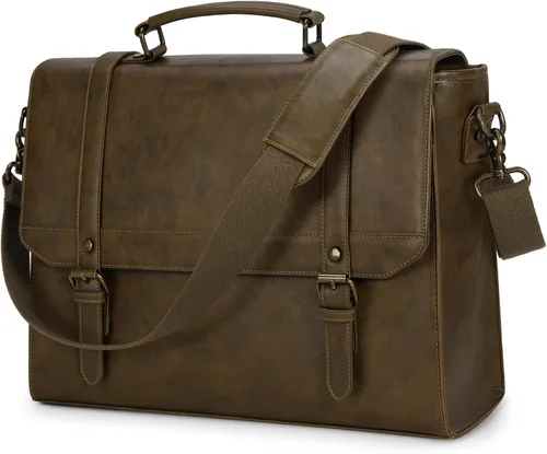 Miniatura 11 de Bolso de mensajero IGOLUMON para hombres de 15.6 pulgadas, bolso de cuero vintage impermeable para computadora, maletín para hombres, bolso grande