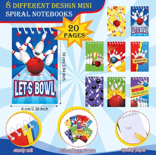 Miniatura 3 de Kisston 48 recuerdos de fiesta de boliche incluyen 24 mini cuadernos, bloc de notas deportivas y 24 bolígrafos, regalos de bolos para decoración