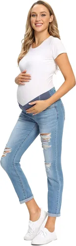 Miniatura 6 de Foucome Jeans de maternidad para mujer, jeans rasgados elásticos con bolsillos
