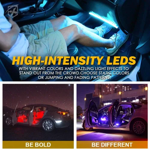 Miniatura 4 de Xprite Tiras de luz LED RGB con Bluetooth para interior de auto con control remoto caja de control sellado de silicona para espacio para pies debajo
