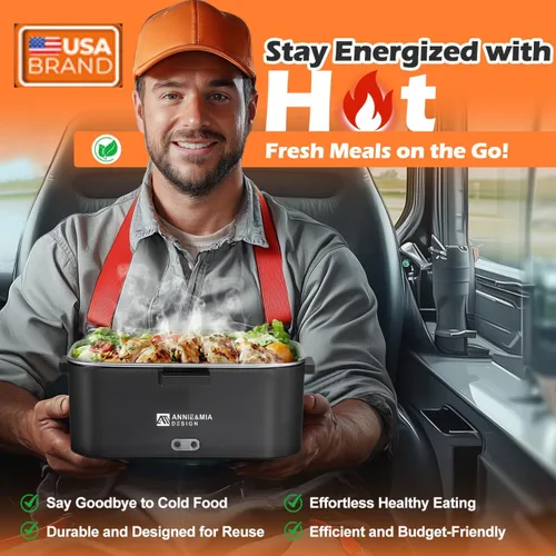 Miniatura 2 de Annie & Mia Design Fiambrera eléctrica para adultos, 100 W, 1.8 L, calentador de alimentos portátil para hombres, lonchera térmica para adultos