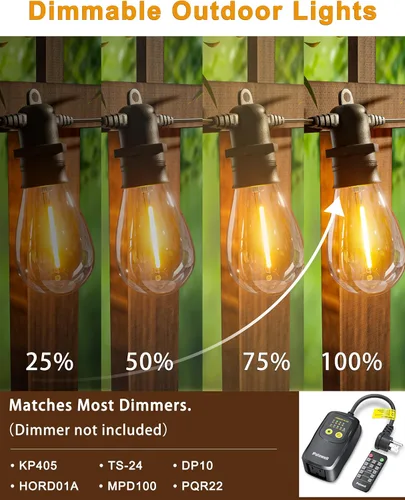 Miniatura 6 de Guirnalda de luces LED para exteriores de 30 pies con 10+1 bombillas Edison inastillables IP65, impermeables, regulables de 2700 K, luces de patio