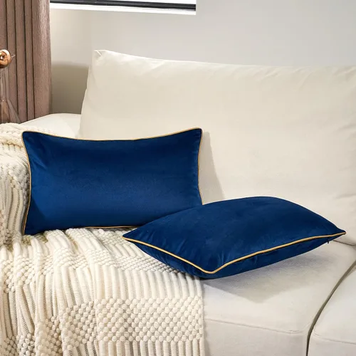 Miniatura 18 de Aeckself Paquete de 2 fundas de almohada lumbar de terciopelo negro puro, modernas, de lujo, decorativas, con borde dorado, cómoda, suave y sólida