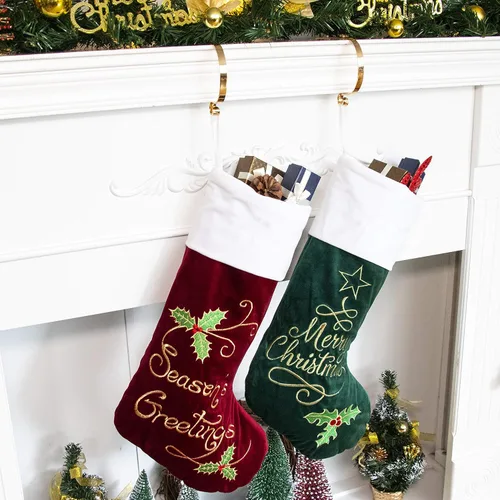 Miniatura 14 de GEX Medias de Navidad Paquete de 6 para Familia 20" Grandes Lentejuelas Doradas de Seda con Suave Piel Sintética Bordada Decoraciones Clásicas