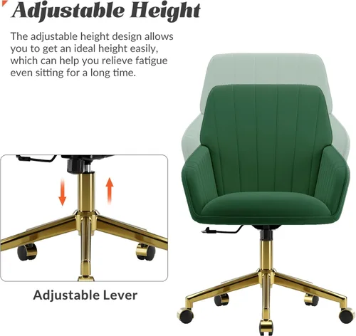 Miniatura 5 de YISHENG - Silla de escritorio de terciopelo para oficina con base dorada, con ruedas, sillas tapizadas modernas ajustables en altura con giro de 360