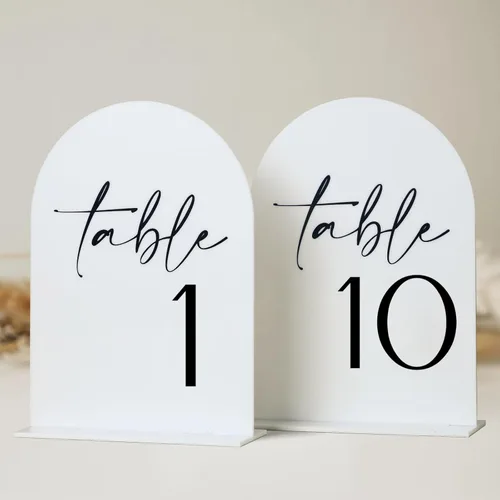 Miniatura 8 de Números de mesa de acrílico de arco negro con soportes 1-15, letrero acrílico arqueado negro de 5 x 7 pulgadas y base, números de mesa de arco