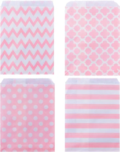 Miniatura 3 de Bolsas de papel biodegradables para galletas de caramelo, bolsas de regalo seguras para alimentos para botín de fiesta, golosinas de bufé, 100 Rosa